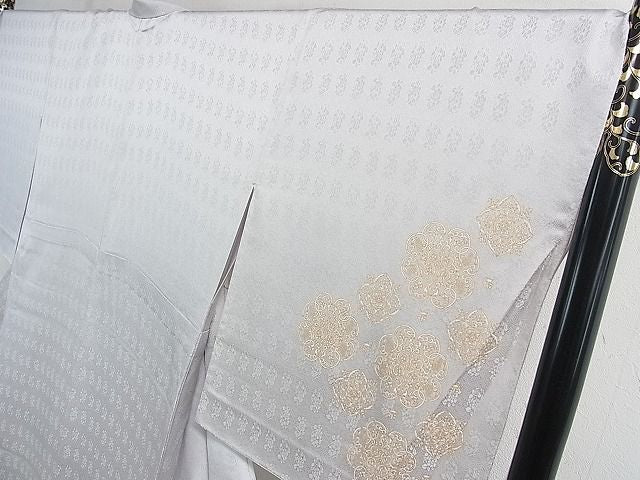 平和屋本店▽極上　訪問着　単衣　駒刺繍　宝相華　月白色地　金彩　逸品　DZAA0475kh4