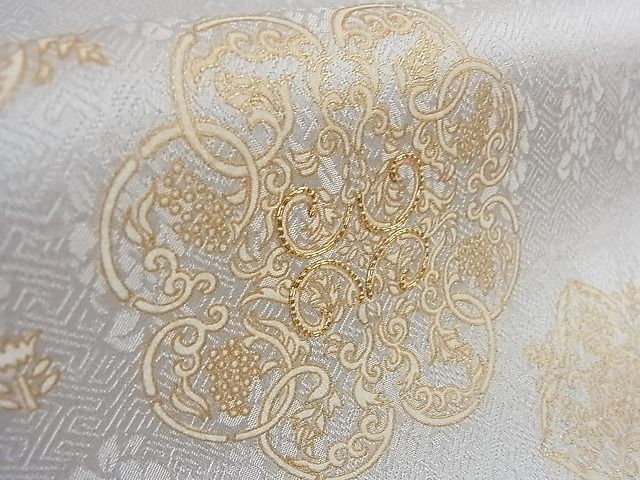 平和屋本店▽極上　訪問着　単衣　駒刺繍　宝相華　月白色地　金彩　逸品　DZAA0475kh4