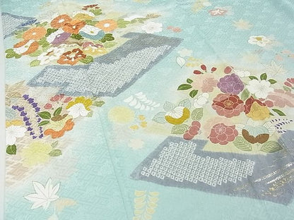 期間限定セール20％off●極上 創業460年・千總 訪問着 駒刺繍 吉祥花文 瓶覗色地 暈し染め 金銀彩 阪急百貨店扱い 逸品 3kh1359