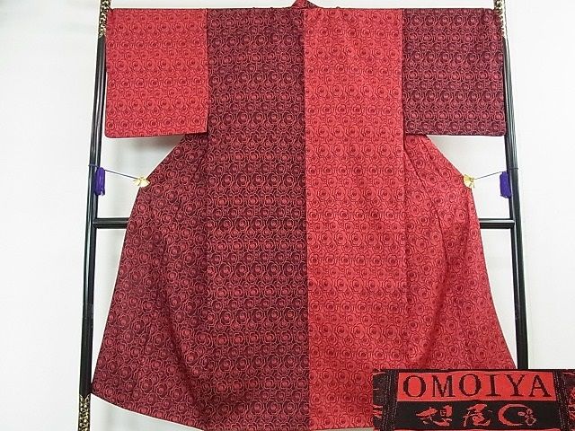 平和屋本店▽希少 男性 京都西陣・想屋謹製 お召 単衣 片身替わり 薔薇 バラ 反端付き 逸品 3kh1412