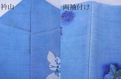 平和屋本店●希少　型絵染染色家　鈴木紀絵　紬　藍地花蝶散し　証紙付き　逸品　3kh1942
