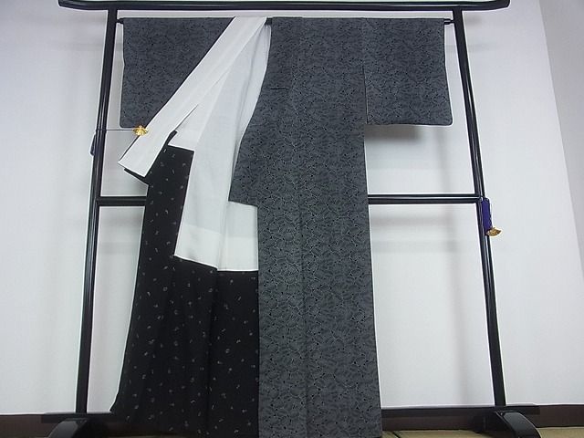 平和屋本店■極上　江戸小紋　人間国宝　小宮康孝　型・武田忠孝　器物文　黒地　鈴乃屋扱い　逸品　kh325