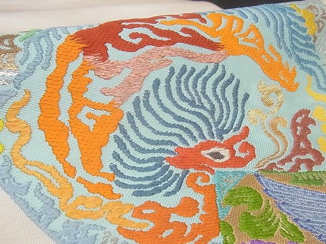 平和屋本店●極上 二代目・龍村平蔵 龍村光翔 六通柄 本袋帯 獅鳳色紙 金糸 正絹 逸品 kk313