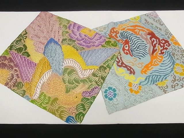 平和屋本店●極上 二代目・龍村平蔵 龍村光翔 六通柄 本袋帯 獅鳳色紙 金糸 正絹 逸品 kk313