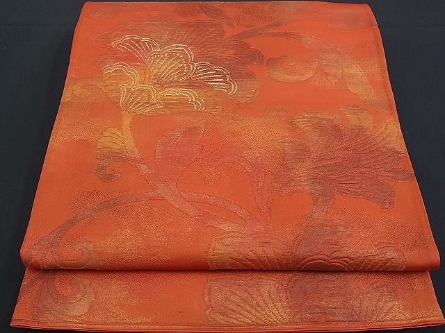 平和屋着物■六通柄袋帯 ふくれ織 花唐草文 金糸 逸品 n-kv0890