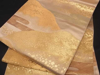 平和屋着物■六通柄袋帯 霞山文 金糸 逸品 ma2160