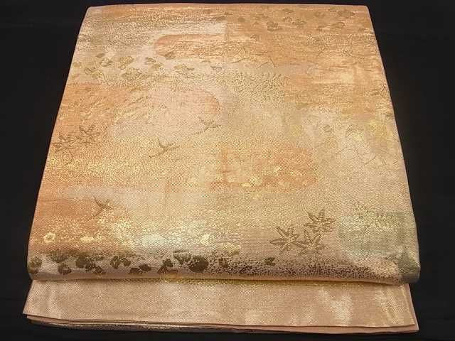 平和屋着物■六通柄袋帯 霞花鳥文 金糸 逸品 ma2163