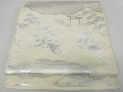 平和屋着物■六通柄袋帯 御所車人物動物松文 銀糸 逸品 ma2197