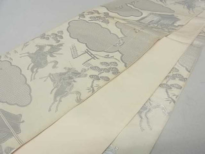 平和屋着物■六通柄袋帯 御所車人物動物松文 銀糸 逸品 ma2197