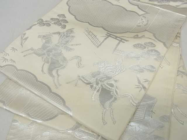 平和屋着物■六通柄袋帯 御所車人物動物松文 銀糸 逸品 ma2197