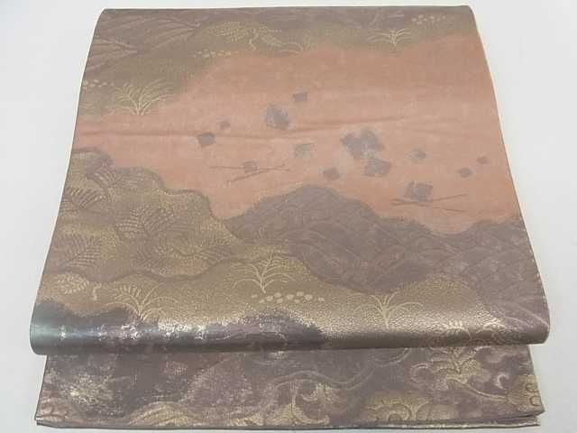平和屋着物■西陣 六通柄袋帯 道長立波色紙散らし花文 金糸 逸品 ma2341