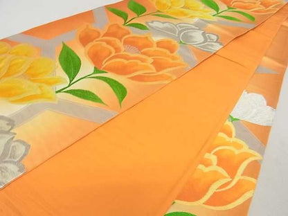 平和屋着物■六通柄袋帯 唐織 草花 銀糸 逸品 ma2359