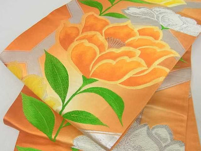 平和屋着物■六通柄袋帯 唐織 草花 銀糸 逸品 ma2359