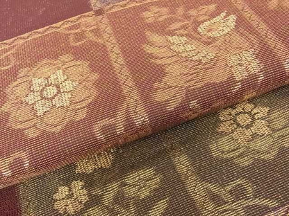 平和屋着物■六通柄袋帯 織成 格子花鳥文 金糸 逸品 ma2384