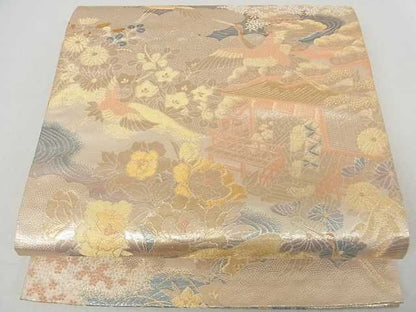 平和屋着物■六通柄袋帯 飛鶴風景花文 金糸 逸品 ma2387