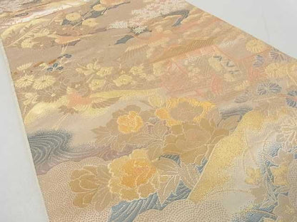 平和屋着物■六通柄袋帯 飛鶴風景花文 金糸 逸品 ma2387