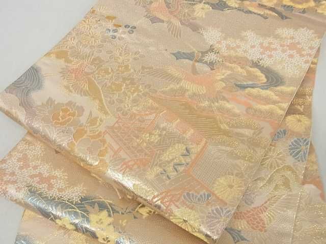 平和屋着物■六通柄袋帯 飛鶴風景花文 金糸 逸品 ma2387