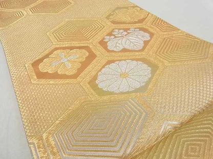 平和屋着物■六通柄袋帯 亀甲菊桐花蝶文 金銀糸 逸品 ma2391