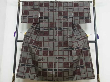平和屋着物■上質な紬　変わり格子笹文　逸品　ma2455