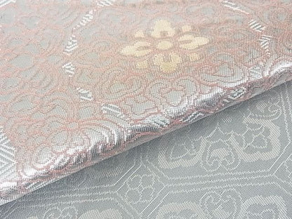 平和屋着物■六通柄袋帯　正倉院花文　切嵌文様　銀糸　逸品　ma2878