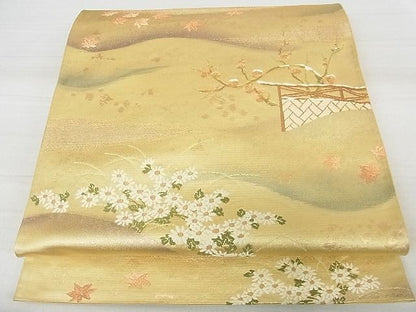 平和屋着物■六通柄袋帯 唐織 風景花文 金糸 逸品 ma2884