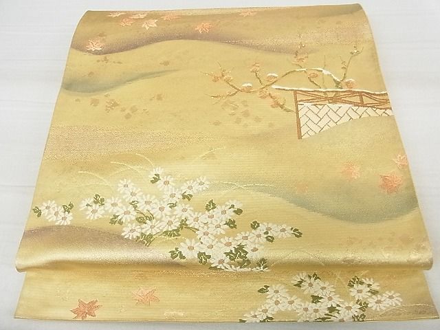 平和屋着物■六通柄袋帯 唐織 風景花文 金糸 逸品 ma2884