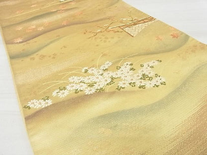 平和屋着物■六通柄袋帯 唐織 風景花文 金糸 逸品 ma2884