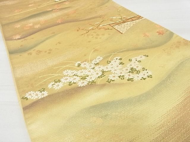 平和屋着物■六通柄袋帯 唐織 風景花文 金糸 逸品 ma2884