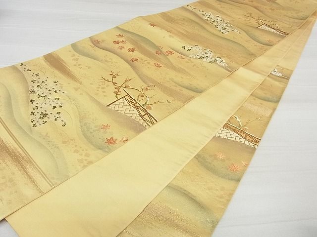 平和屋着物■六通柄袋帯 唐織 風景花文 金糸 逸品 ma2884
