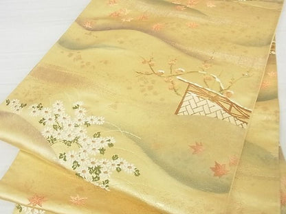 平和屋着物■六通柄袋帯 唐織 風景花文 金糸 逸品 ma2884