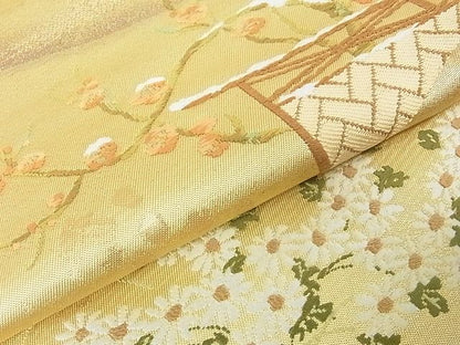 平和屋着物■六通柄袋帯 唐織 風景花文 金糸 逸品 ma2884