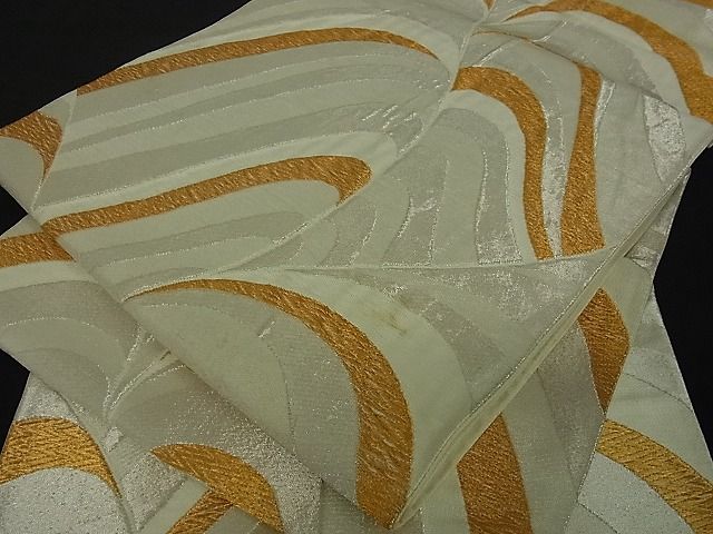 平和屋着物■六通柄袋帯　よろけ縞　金銀糸　逸品　mz0195