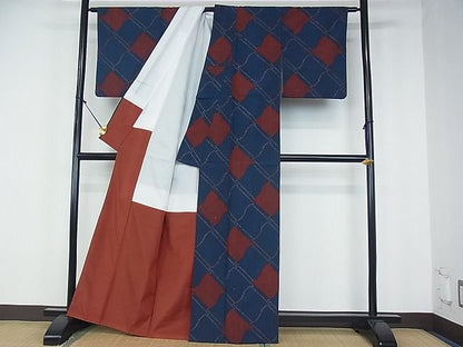 平和屋着物■上質な紬 瓦文 逸品 mz0756