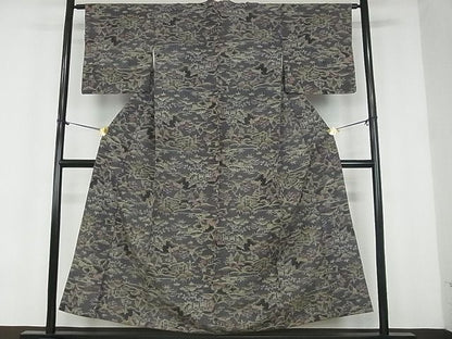 平和屋着物■上質な紬　風景草花文　逸品　mz0892