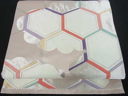平和屋着物■六通柄袋帯 雲取り亀甲文 銀糸 逸品 mz1137