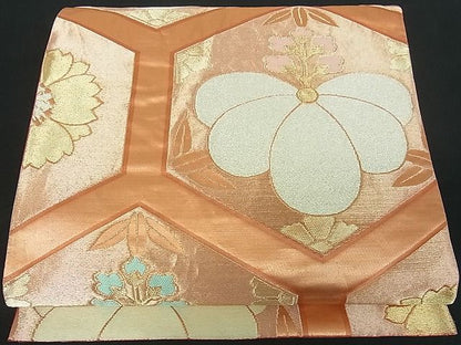 平和屋着物■六通柄袋帯 亀甲花文 金糸 逸品 mz1140