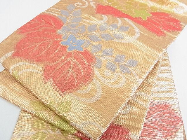 平和屋着物■佐賀錦 六通柄袋帯 流水桐文 金糸 逸品 mz1309