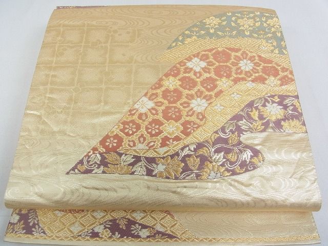 平和屋着物■六通柄袋帯 流水吉祥花文 金糸 逸品 mz1320