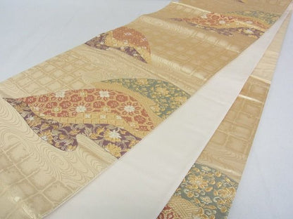 平和屋着物■六通柄袋帯 流水吉祥花文 金糸 逸品 mz1320