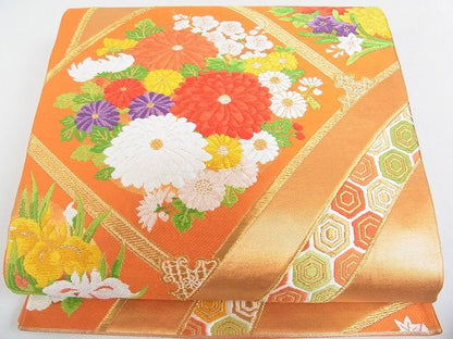 平和屋着物■六通柄袋帯 唐織 吉祥花文 金糸 逸品 mz1324