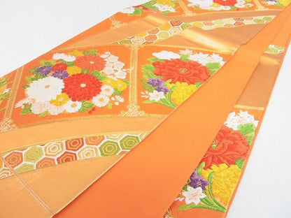平和屋着物■六通柄袋帯 唐織 吉祥花文 金糸 逸品 mz1324