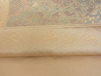 平和屋着物■六通柄 本袋帯 天平錦 色紙花絵皿文 金糸 逸品 mz1326