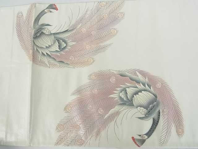 平和屋着物■六通太鼓柄袋帯 孔雀文 銀彩 逸品 mz1440