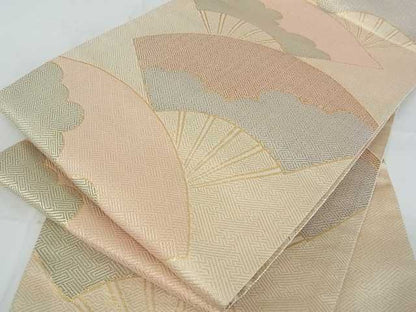 平和屋着物■佐賀錦 六通柄袋帯 扇面吉祥文 金糸 逸品 mz1447