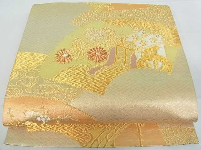 平和屋着物■六通柄袋帯 地紙重ね御所車花文 金銀糸 逸品 mz1448