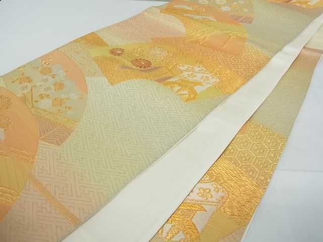 平和屋着物■六通柄袋帯 地紙重ね御所車花文 金銀糸 逸品 mz1448