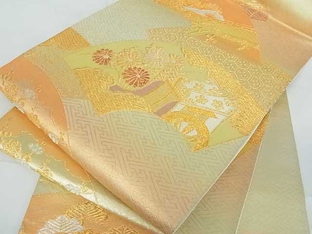 平和屋着物■六通柄袋帯 地紙重ね御所車花文 金銀糸 逸品 mz1448