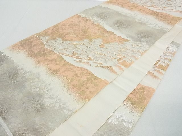 平和屋着物■六通柄袋帯　風景松文　金銀糸　引箔　逸品　mz1459