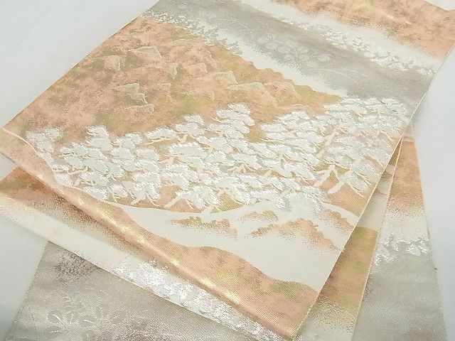 平和屋着物■六通柄袋帯　風景松文　金銀糸　引箔　逸品　mz1459