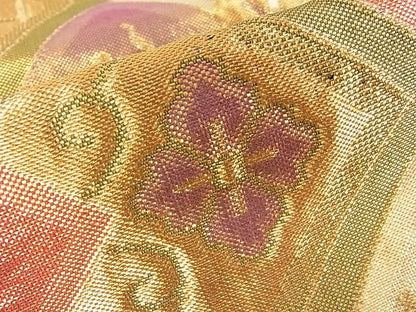平和屋着物■佐賀錦 六通柄袋帯 花唐草菱文 金糸 逸品 mz1464